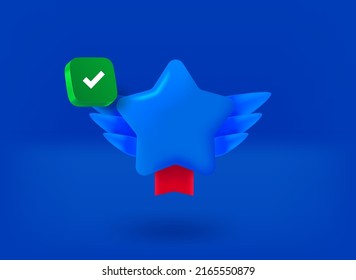 Star achievement medal with red pictogram. 3d vector illustration
