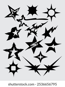 Star acid y2k coleção streetwear forma vetor ícone vestuário tatuagem adesivo tinta cartaz elemento editável