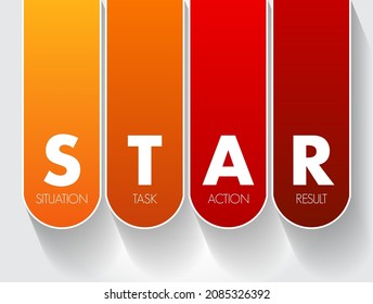 STAR acronym (Situation, Task, Action, Result) format is a technique used by interviewers to gather all the relevant information, concept for presentations and reports