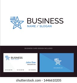 Star, American, Flag, Usa Blue Business logo and Business Card Template. Front and Back Design