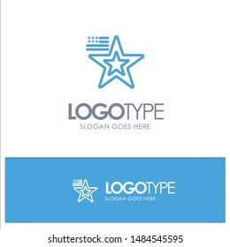 Star, American, Flag, Usa Blue Outline Logo Place for Tagline. Vector Icon Template background