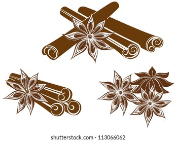 Star anise with Cinnamon sticks isolated on white