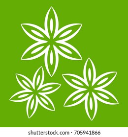Star anise icon white isolated on green background. Vector illustration