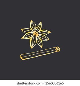 Star anise illustration hand draw vector. Winter spices.