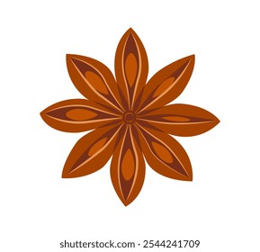 Star anise isolated on white background. Aromatic spice in flat style. Fragrant organic seeds, culinary condiments