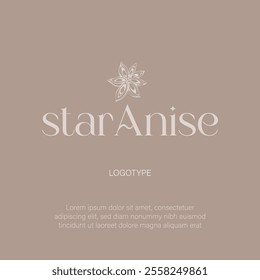 Star anise logo. Brand image. Isotype. Modern text. Icon