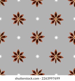 Star anise pattern. Seamless, vector pattern. Vector design for brand package, fabric, print, wallpaper, postcard.