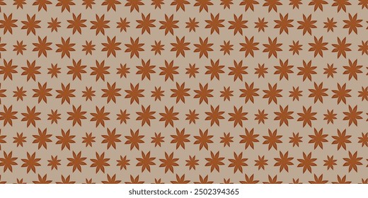 Star Anise seamless pattern. Dried Star Aniseed or lllicium Verum, Star anise dessert spice fruit and seeds. Vector Flat or Cartoon illustration Used for Seasoning in Cooking, Wrapping, Textile, Cover