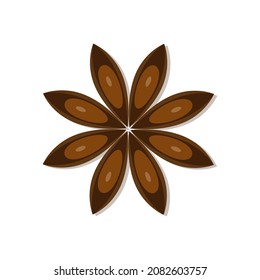 Star anise and anise seeds symbol of Christmas vector illustration in flat design isolated on white background. Vector illustration