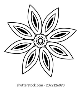 Star anise. Sketch. Badian. Vector illustration. Coloring book for children. Spices for drinks and pastries. Magnolia fruit. Outline on an isolated background. Doodle style. Idea for web design