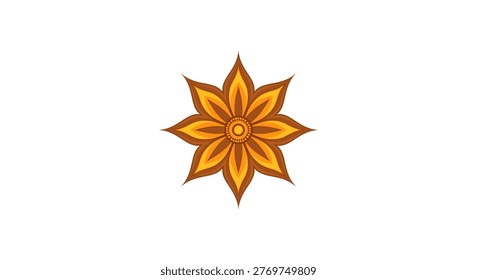 Star anise spice flower shape with brown and yellow petals on white background