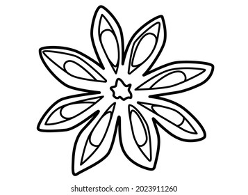Star anise - spices vector linear illustration for coloring pages or logo. Outline. Spices - star anise - an element for a coloring book or a sign for identity.
