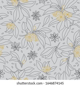 Star Anise Vector Line Seamless Pattern Design on Grey. Illicium Anisatum