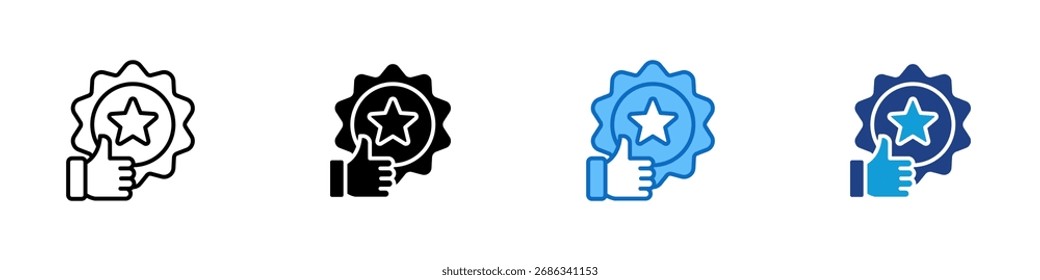 Vector de diseño de íconos de estilo múltiple de Aprobación de estrellas: entrega a mano los pulgares con una insignia de estrella que simboliza la Aprobación, la calidad y el reconocimiento