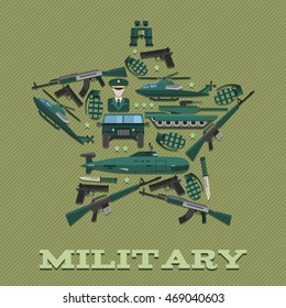 Star army composition with khaki and green isolated icon set combined in star form vector illustration