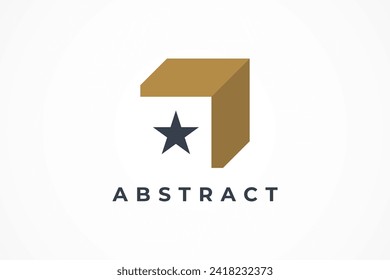 Logotipo de flecha de estrella.Icono geométrico de cinco estrellas con flecha dorada aislada en fondo blanco. Usable para empresas, identidades, negocios, logotipos de marcas relacionados con el éxito, subida, dirección, entrega, desarrollo,
