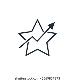 Star with an arrow pointing up .Rating increase.Improve now. Vector linear icon illustration isolated on white background.