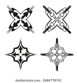 Formas de flecha de estrella. Elementos geométricos Abstractas. Símbolo de Vector de dirección. Conjunto de contorno negro. EPS 10.