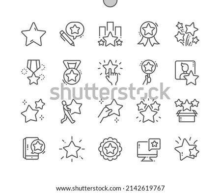 Star. Assessment, review, medal, rating and other. Stars fireworks. Pixel Perfect Vector Thin Line Icons. Simple Minimal Pictogram