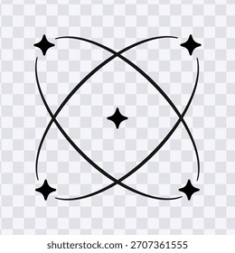 Ilustración vectorial minimalista gráfica del símbolo de la órbita de la molécula del átomo de estrella