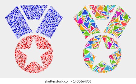 Star award collage icon of triangle elements which have variable sizes and shapes and colors. Geometric abstract vector illustration of star award.