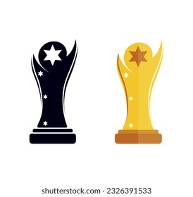 Star Award Trophies Illustrations Clip Art Minimal Design. White Background, Premium Simple Design. Award Concept Is Reward Victory And Rank, Game, Goal And Successful Win, 3D Illustration Vector.