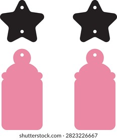 Star and Baby Bottle Shape Set for Baby Shower Earrings, Nursery Decor, Invitations, Stickers and Newborn Party Design