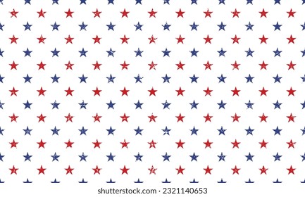 Star background American flag style. Red blue grunge stars pattern. Seamless stars pattern.