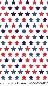 Estilo da bandeira americana de fundo da estrela. Padrão de estrelas azuis vermelhas. Padrão de estrelas sem emenda.