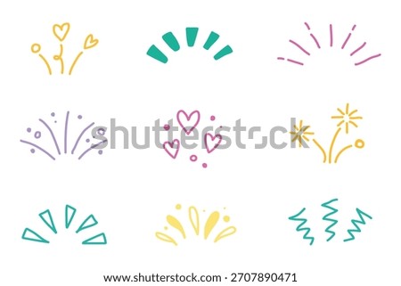 Star background confetti set. Hand drawn doodle star shapes and birthday confetti with cute sparkle, holiday twinkle brush elements, and glowing cartoon kid pattern. Vector illustration