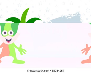 star background with funny brown, green cartoon, vector illustration