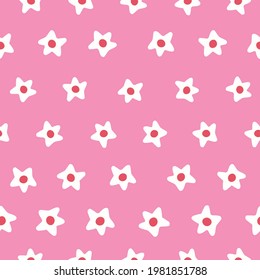 Sterne-Hintergrundmuster auf Rosa. Spaß heller, nahtloser Wiederholungsdesign von handgezeichneten Sternen. Vektorgrafik
