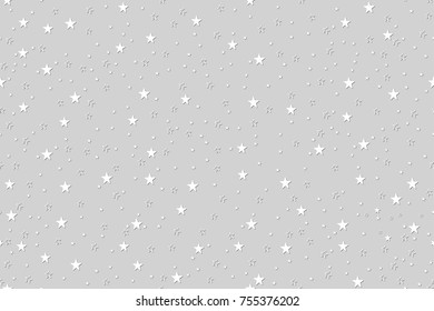 Star background patterns seamless for Merry Christmas and Happy New Year season. White stars shape and silver gray shadows on gray background vector.