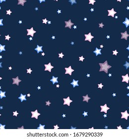 Star background. Vector blue abstract template. Cosmic illustration. Bright stars on a dark background for children's textiles, background image. Seamless pattern.