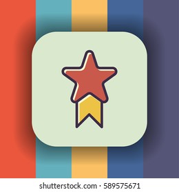 star badge icon with outline and flat offset color