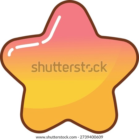 Star badge with rounded points, bold outline, glossy highlight, and smooth gradient fill. Symbol of achievement, reward, goal, and praise for app ui and kids branding. Cartoon vector illustration.