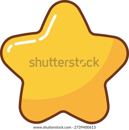 Star badge with rounded points, bold outline, and glossy highlight. Symbol of reward, achievement, and rating for app ui, game, and education. Cartoon vector illustration.