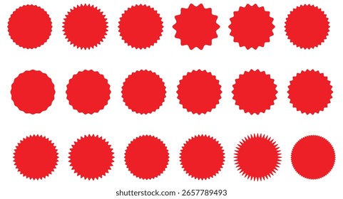 Star badges circle template set in black, red and green with white background. Sale price tag. Stocker starburs, sticker. vector illustrator.