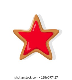 Star baked gingerbread isolated on white. Cookie traditional element for New Year and Christmas. Red sweet confectionery dessert in realistic style vector