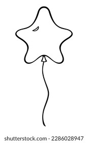 Star balloon. Sketch. Nice decoration for the holiday. Vector illustration. Coloring book for children. The foil ball is tied with a thread. Outline on isolated background. Idea for web design