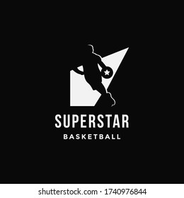 The Star Of Basketball Logo Vector, Spotlight Basketball Logo Icon Vector Template On Black Background