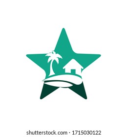 Star beach house and palm tree logo design. Beach Resort Logo Design.