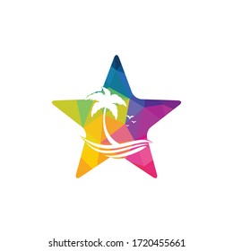 Star Beach and palm tree vector logo. Travel and tourism sign.