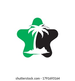 Star Beach and palm tree vector logo. Travel and tourism sign.