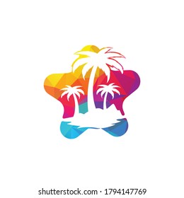 Star Beach and palm tree vector logo. Travel and tourism sign.