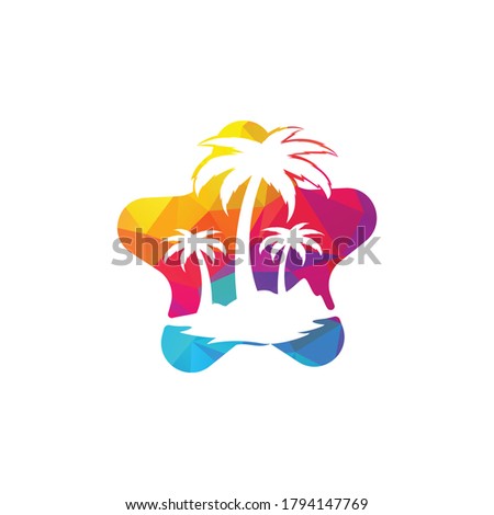 Star Beach and palm tree vector logo. Travel and tourism sign.