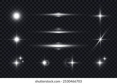 Efeito de luz de brilho de feixe de estrela, Vetor brilhando luzes pisca, piscar, ilustração de vetor.