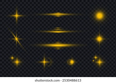 Efeito de luz de brilho de feixe de estrela, Vetor brilhando luzes pisca, piscar, ilustração de vetor.