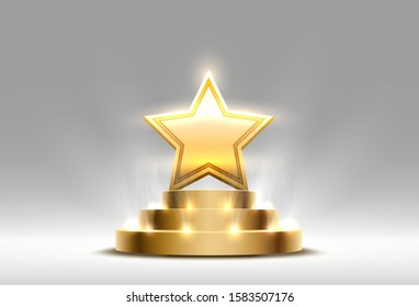 Star best podium award sign, golden object. Vector illustration