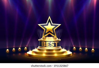 Star best podium award sign, golden object. Vector illustration